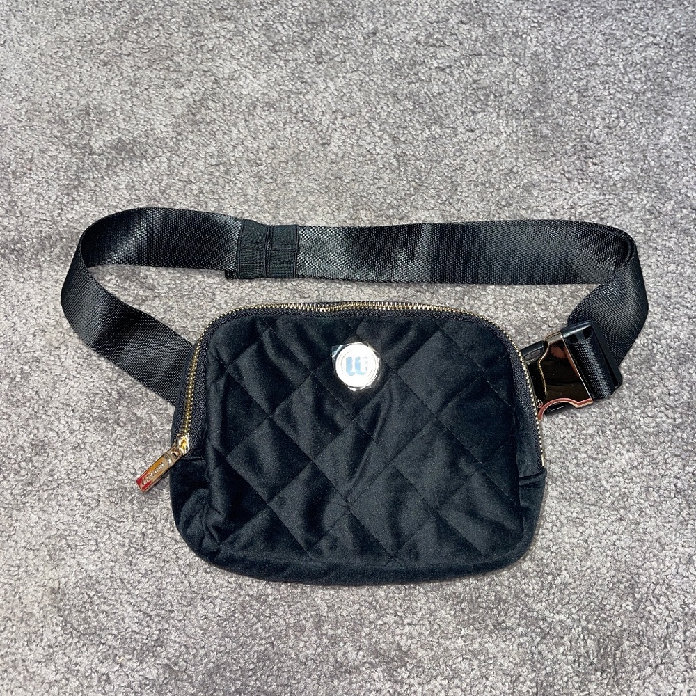 New Black Quilted Velvet Belt Bag Wantable
